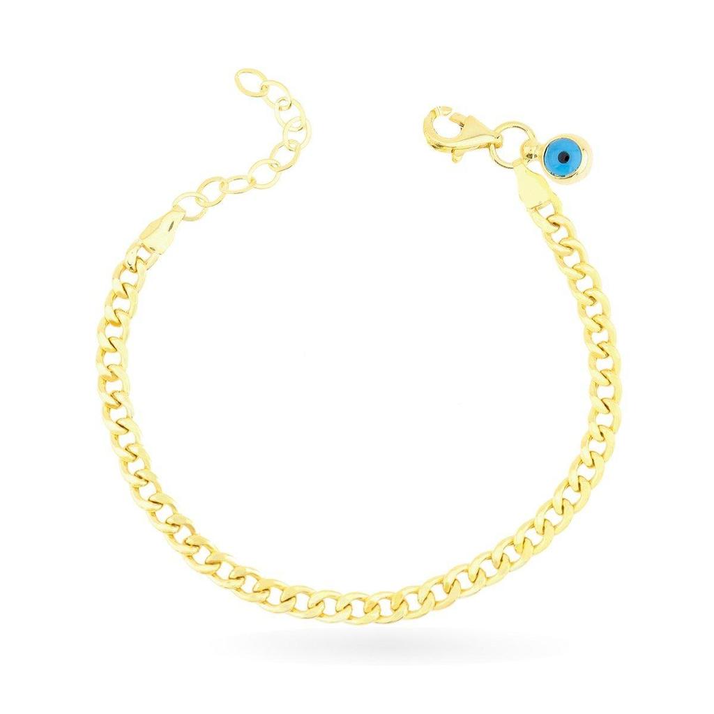 Sterling Silver Gourmet Bracelet With Evil Eye Detail, Cuban Chain For Woman, Turkish Silver Jewelry
