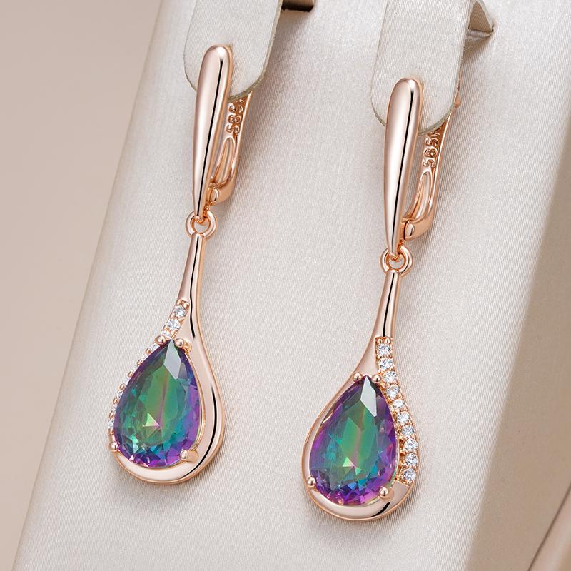 Trendy Water Drop Colorful Natural Zircon Long Drop Earrings For Women  Rose Gold Color Unusual Daily Fine Jewelry Gift