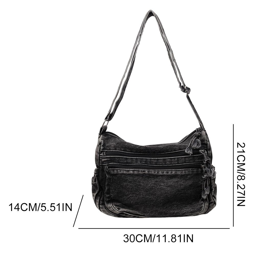 Damen Jeans Umhängetasche Große Kapazität Schultertasche Verstellbarer Riemen Vintage Umhängetasche Mehrere Fächer Lässige Messenger Bags