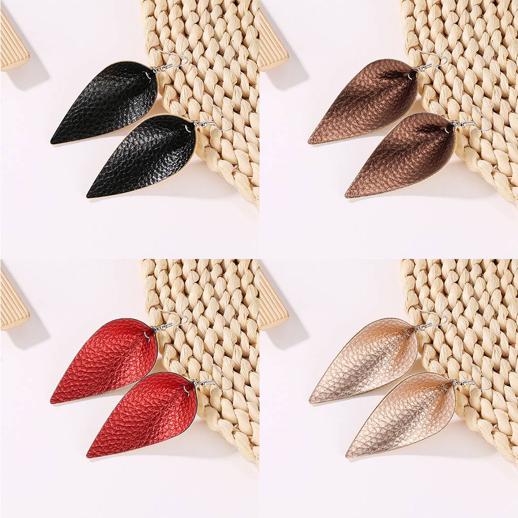 1 Pair Simple Water Drop Pendant Earrings Girl PU Leather Night Party Ear Studs Fashion Jewelry