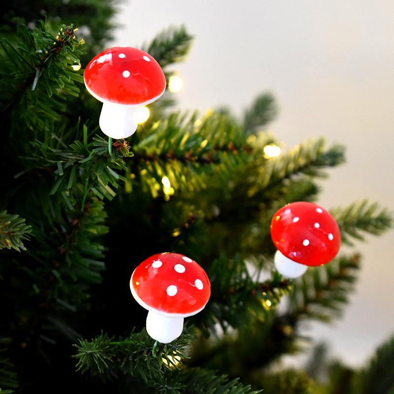 Set of 12 Red Christmas Small Mushroom Ornaments for Tree Decoration