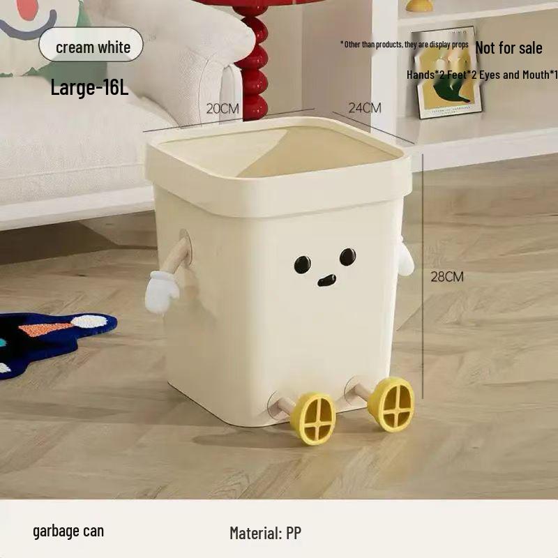 Cute Open-Top Square Trash Can with Press Ring – Large Capacity for Living Room, Bathroom, Kitchen