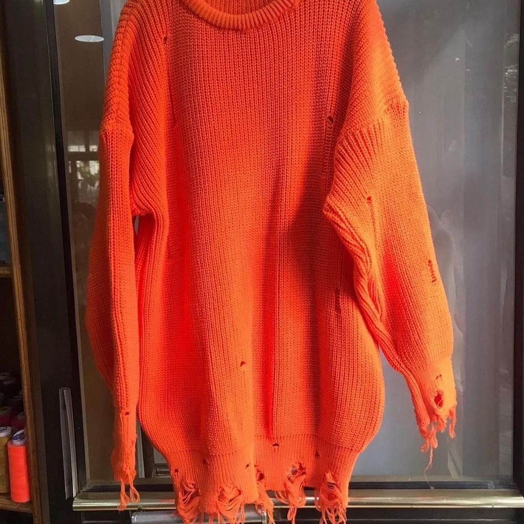 

BITCED Свободный вязаный свитер средней длины с длинными рукавами и круглым вырезом XL оранжевый