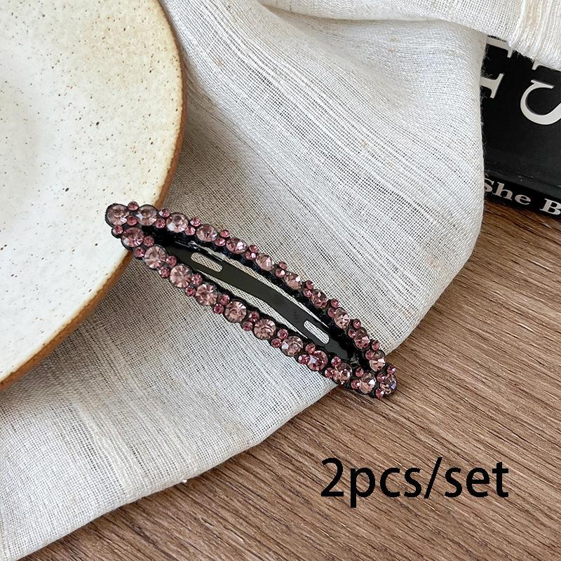 2pcs/set Rhinestone Hair Clips Long Barrettes Colorful Crystal Oval Geometric Side Pins Bling Hairpin Women Hair Accessories
