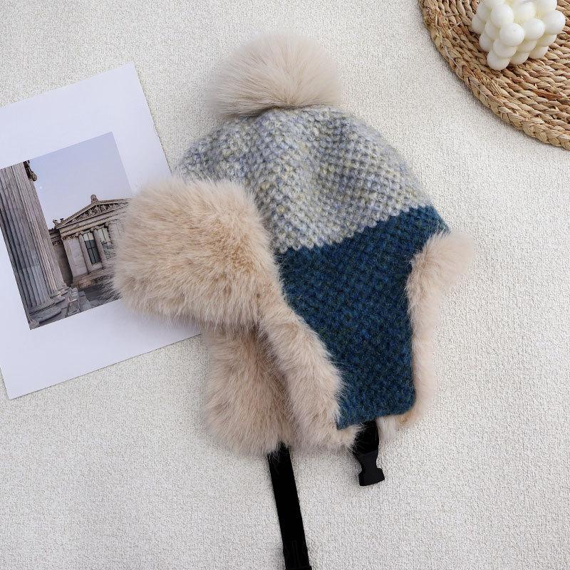 Fashion Fleece Thickened Hat Women's Winter Windproof Ear Protection Lei Feng Hat Cycling Skiing Knitted Wool Hat