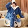 Women's Thickened Flannel Pajama Set - Coral Fleece Long Robe for Autumn/Winter