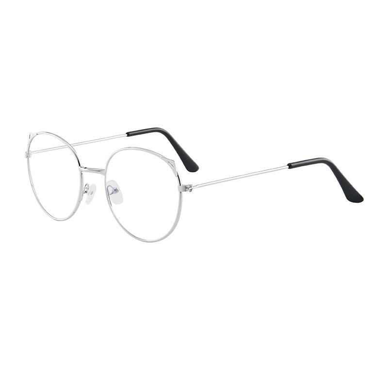 New Fashion Unisex Cat Ear Round Glasses Metal Frame Anti Blue Light Eyeglasses for Men Women