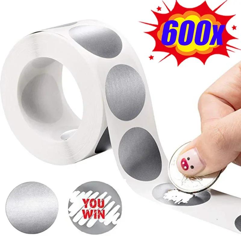 

300/600 шт. скретч-наклеек, серебряные круглые этикетки, наклейки ручной работы для игр, скретч-наклейки, этикетки, канцелярские принадлежности