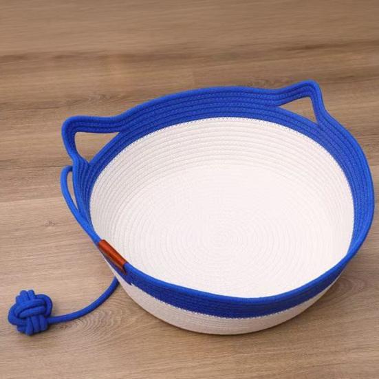 Cat Bed Basket Cotton Rope Woven Pet Bed Breathable Cat Ear Pet Sleeping Basket with Ball Toy for All Seasons Medium Large Cats
