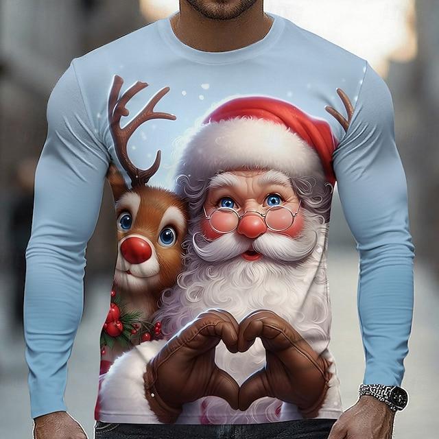 Christmas Men's 3D Printed Funny Santa Claus Long Sleeve T-Shirt O-Neck Autumn Winter Casual Comfortable T-shirt