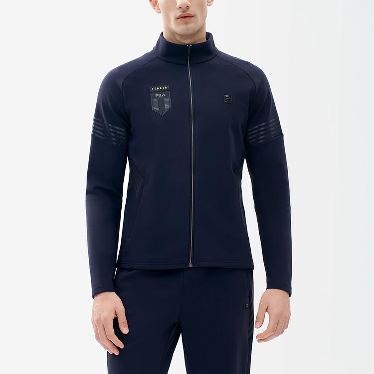 FILA Athletics Letter Print Sports Knitted Fleece Stand Collar Jacket Men jackets Dark-Blue A11M211507F-NV