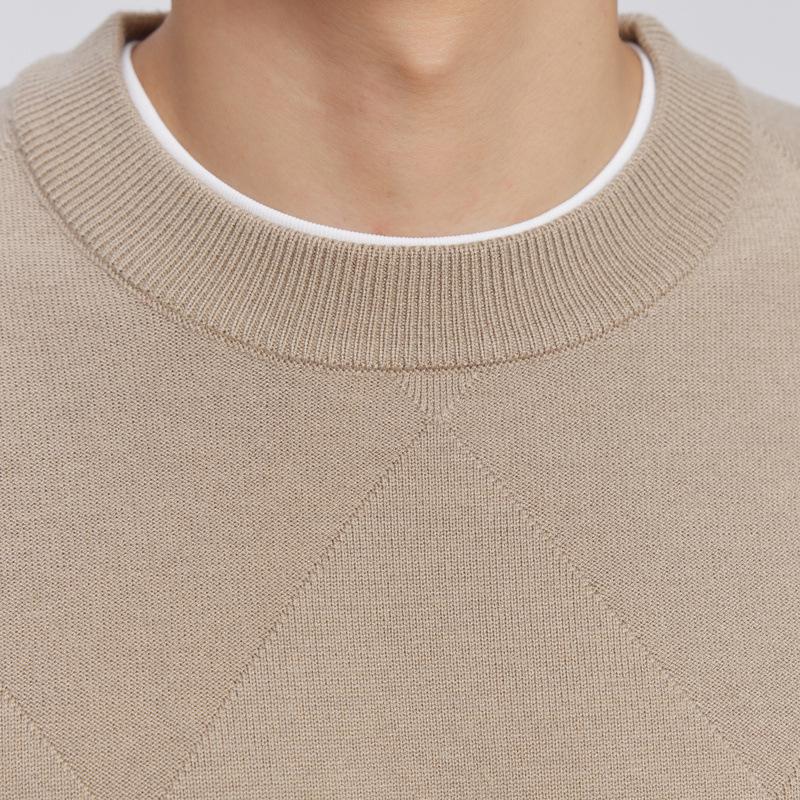 Men's High-Quality Diamond Jacquard Round Neck Sweater, 2024 Autumn/Winter, Slightly Loose Long Sleeve Knitwear