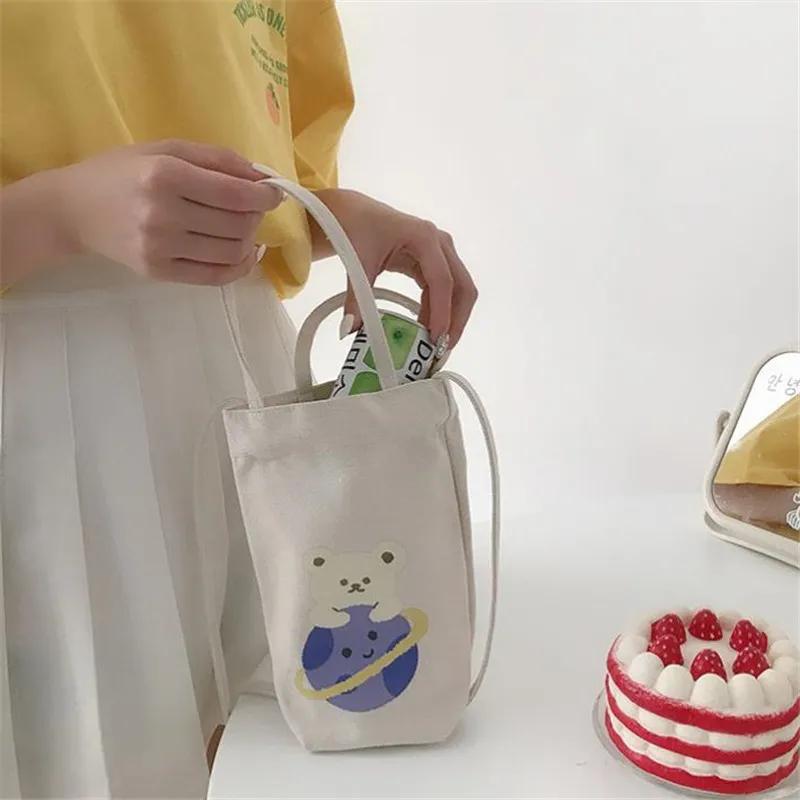 

Canvas Bucket Small Tote Bag, Cute Carto Mini Crossbody Bags for Women Girls Carrying, Kettle, Water Cup, Umbrella, Phe Bag