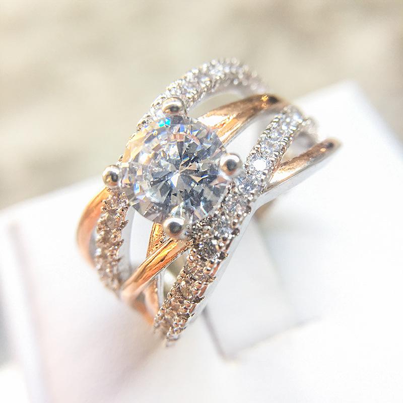 Small Jewelry Violent 14K Gold Zircon Ring Women, Cross Simple Surround Wedding Ring no. 6