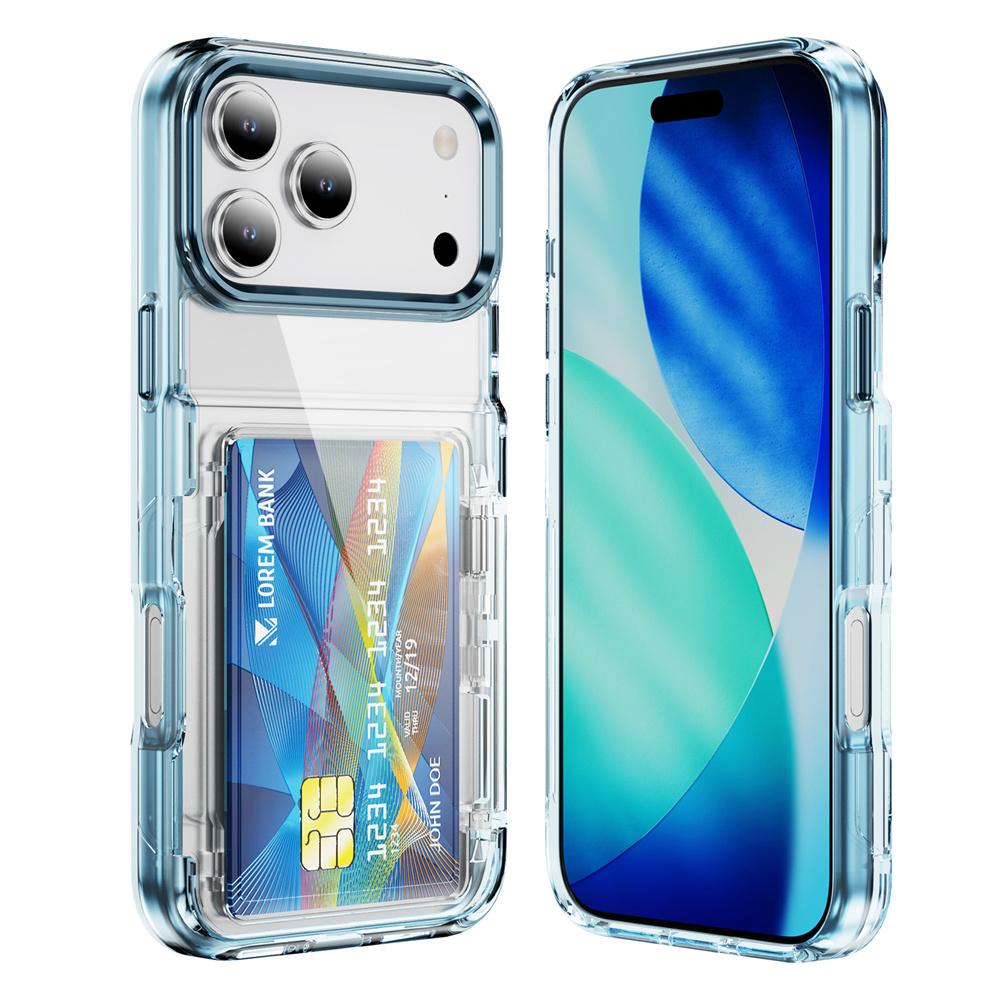 Transparent Wallet Slot Card Holder Stand Phone Case for IPhone 17 Air 16 15 Plus 14 13 12 Pro Max Shockproof Acrylic Hard Cover