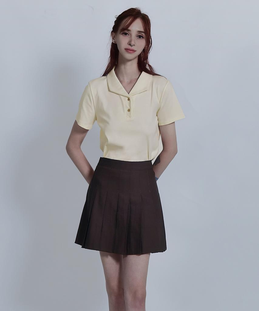 Keulleiseu Daily Two-Button Collared Short Sleeve T-Shirt_White