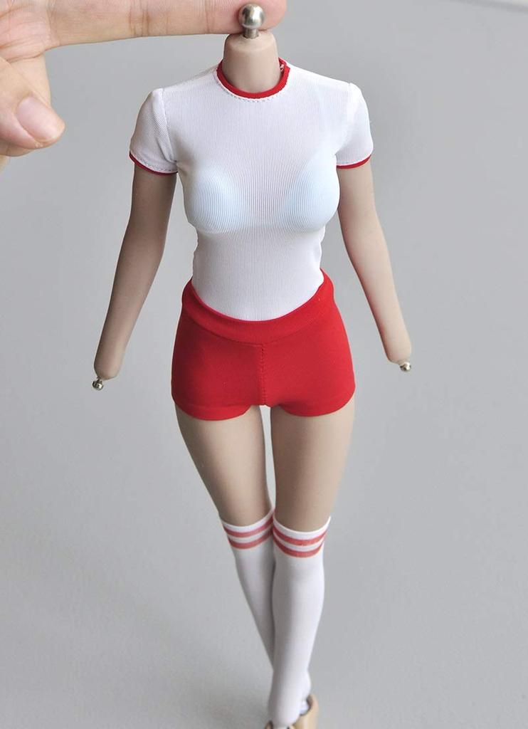 2022 Latest Design for Figure High School Girl Beautiful Gymnastics Clothes and Stockings White Red Tight Waist Type and Head Not [TOYBARJAPAN] 1/6