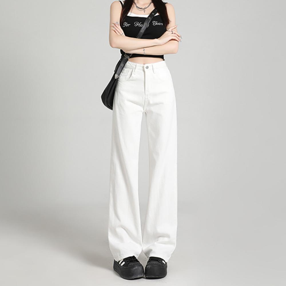 Spring and Autumn New Thin Fashion and Simple Wide-leg Denim Straight-leg Pants Women's Drape Feeling Shows Height and Thinness Mopping Tide