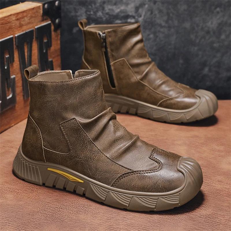 Men Boots Shoes Casual Shoes Classics Ankle Boots High Slip on Office Ventilate Versatile Motorcycle Boots Men Casual Sneakers