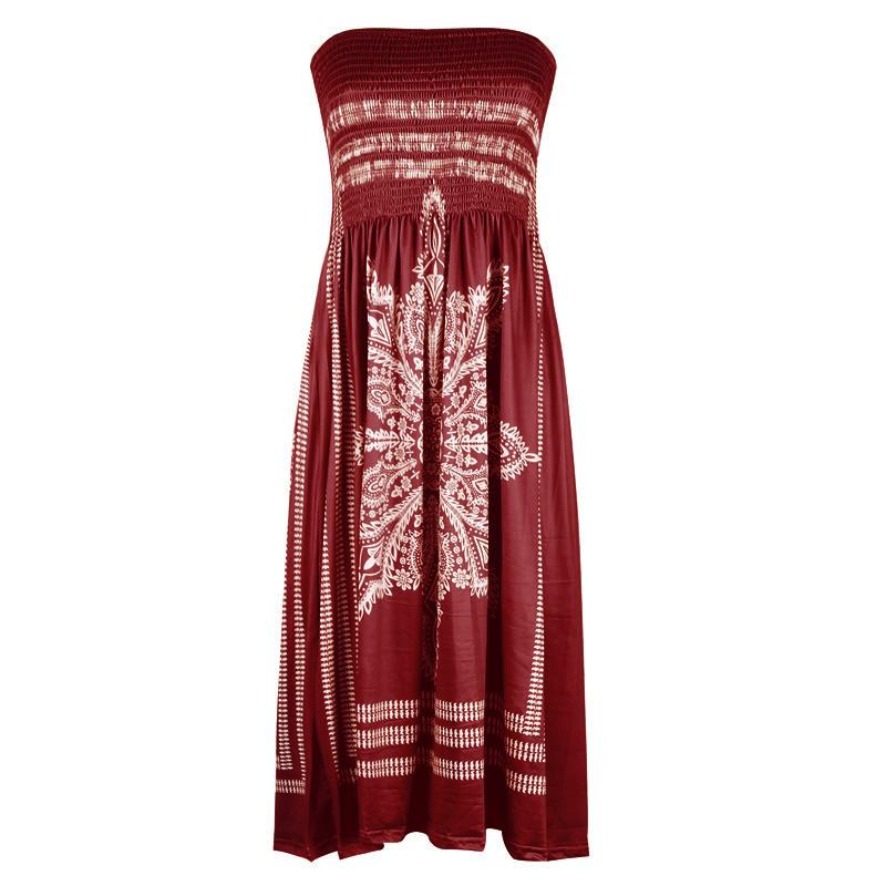 Women's Strapless Floral Print Bohemian Dress Casual Mini Beach Dresses