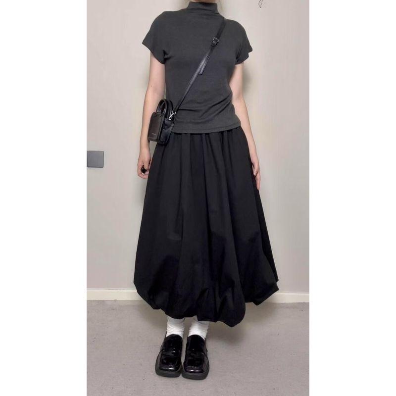 Black Hepburn Flower Bud Skirt Chubby Girl High Waist Loose Belly Covering A Word Skirt Pear Shapes Design Sense Pettiskirt Black S