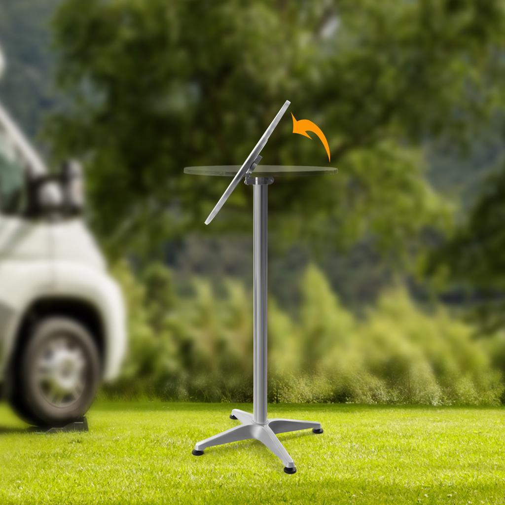 Versatile Outdoor Bar Table, Round Aluminum Indoor-Outdoor Table with Base, Tall Folding Pub Dining Table, Metal Round Table