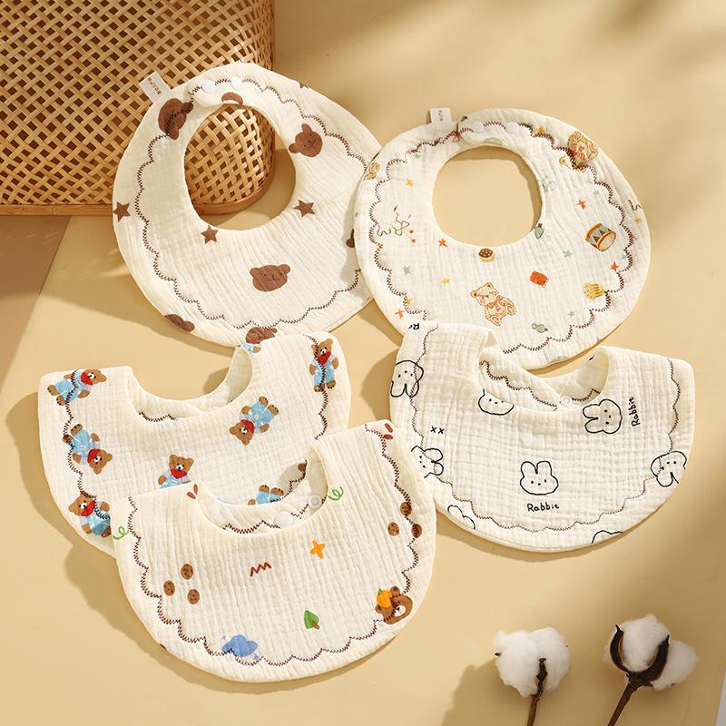 Newborn 6 Layer Gauze Bibs Ultra Soft Absorbent Anti Spit Up Cartoon Baby Drool Bibs Breathable And Comfortable For Infants