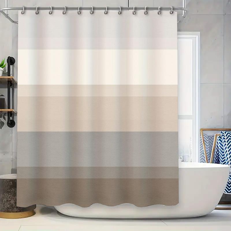 

Modern Neutral Stripes: Elegant Horizontal Pattern Shower Curtain For A Minimalist And Versatile Bathroom Dcor W60H190(CM)-1 Pcs