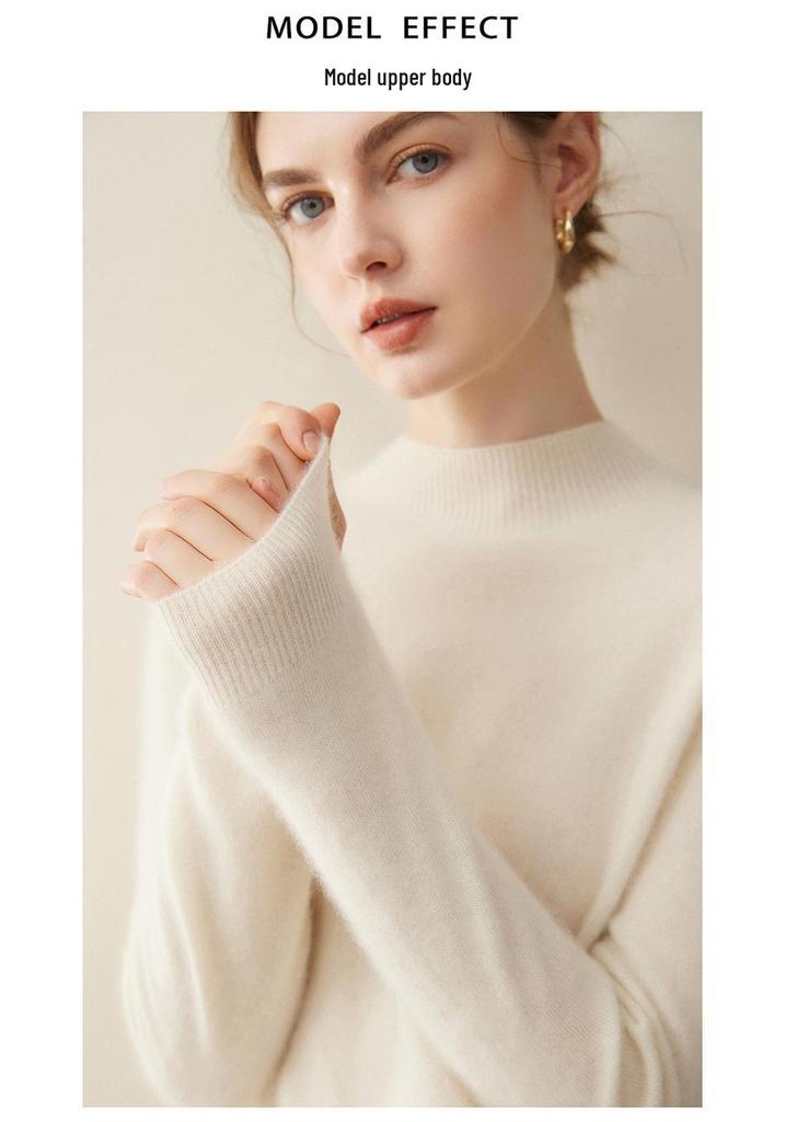 Women's 100% Pure Cashmere Loose Fit Sweater - Half-High Neck, Versatile Warm Knitwear for Autumn/Winter