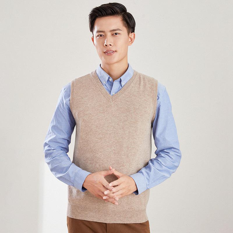 Men's Loose Fit Wool Crew Neck Sweater Vest - Sleeveless Pullover for Spring & Autumn