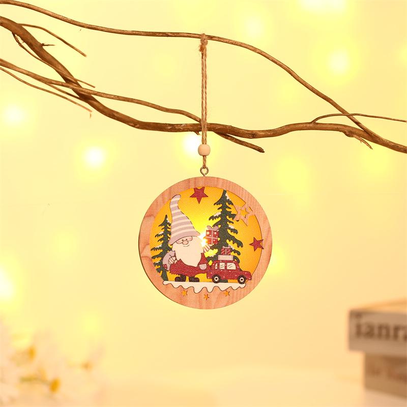 New Luminous Wooden Christmas Tree Ornaments: Old Man, Five-Pointed Star Round Pendants