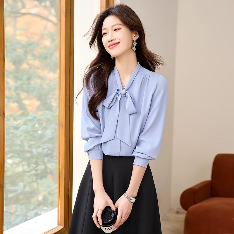 Женская элегантная шифоновая блузка с бантом L