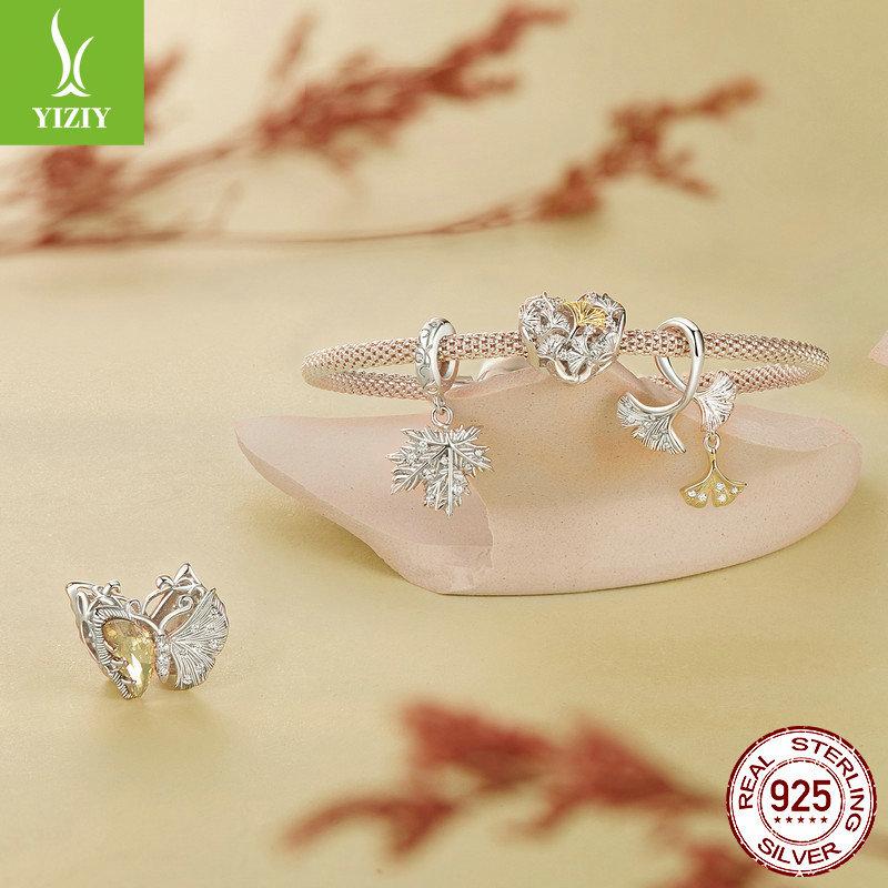 Autumn Ginkgo Biloba Diy Bracelet Beaded Accessories, Romantic Mori S925 Sterling Silver Butterfly Beads