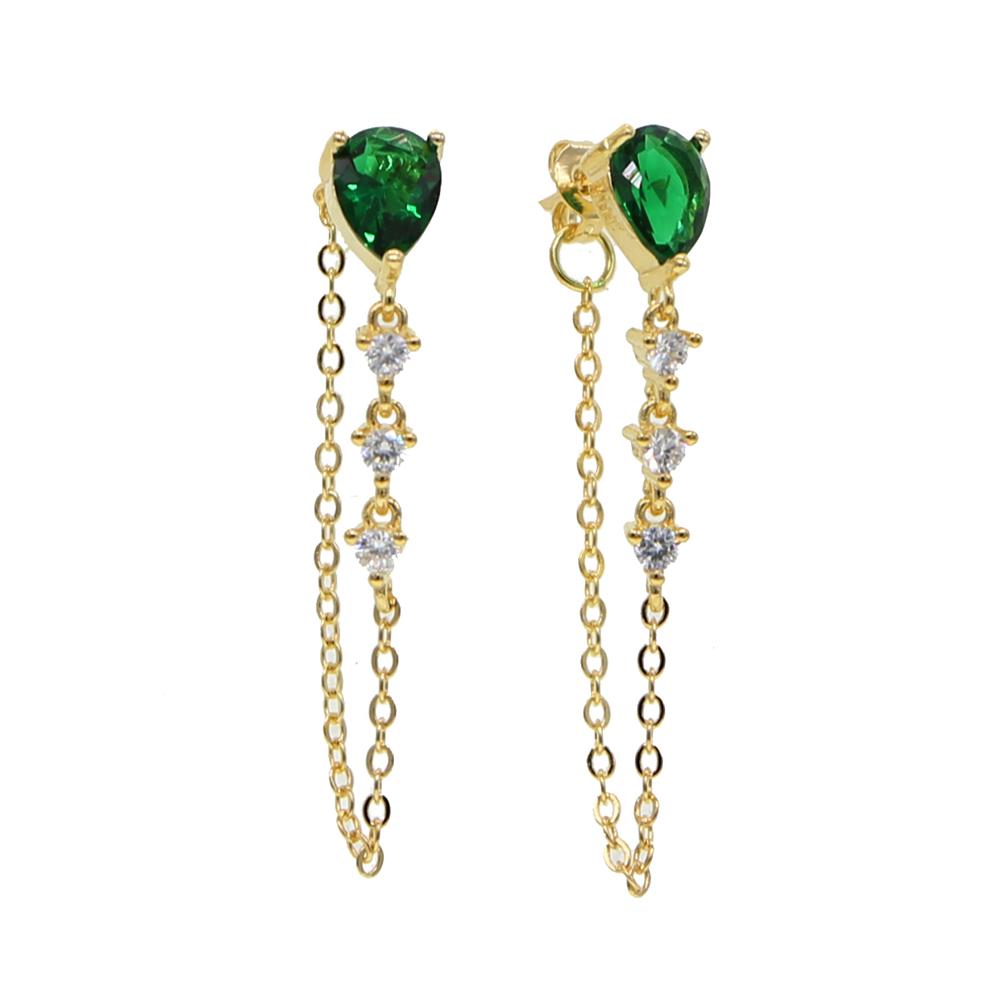 Colorful Tear Drop Cz Tassel Chain Earring Elegance Romantic Girlfriend Gift Fashion Jewelry
