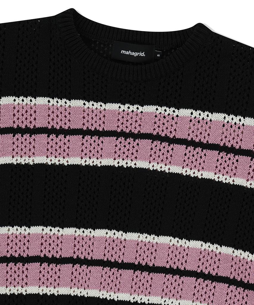MAHAGRID Mesh Stripe Knit Black(Mg2Fsmk611A)