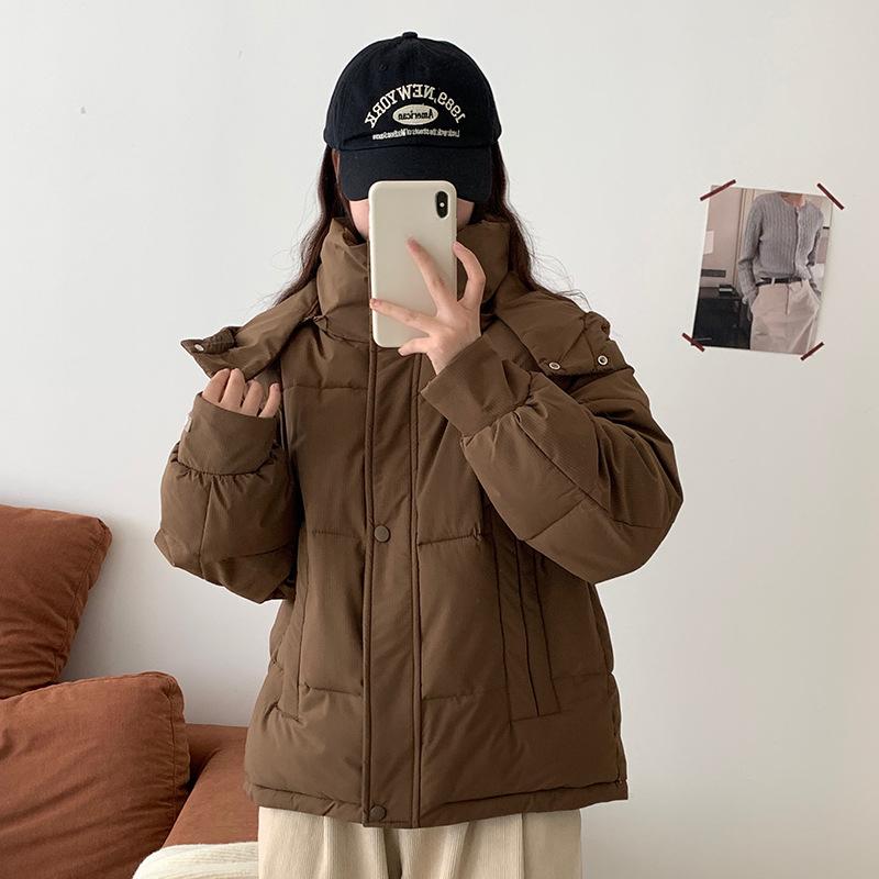 

Женская новая корейская ветрозащитная легкая утолщенная пушистая теплая свободная высококачественная ткань повседневная спортивная хлопковая одежда L темно-коричневого