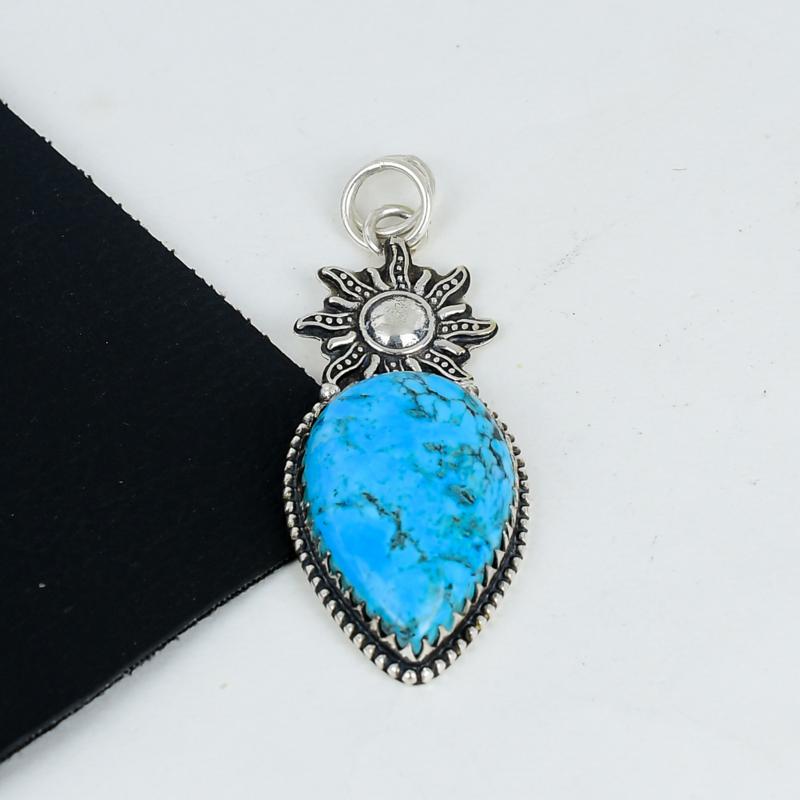 Pendentif Pierre Précieuse Turquoise Naturelle Argent Sterling 925 - Design Fait Main, Bijou à Porter au Quotidien, Pendentif Turquoise Unique Cadeaux de Mariage