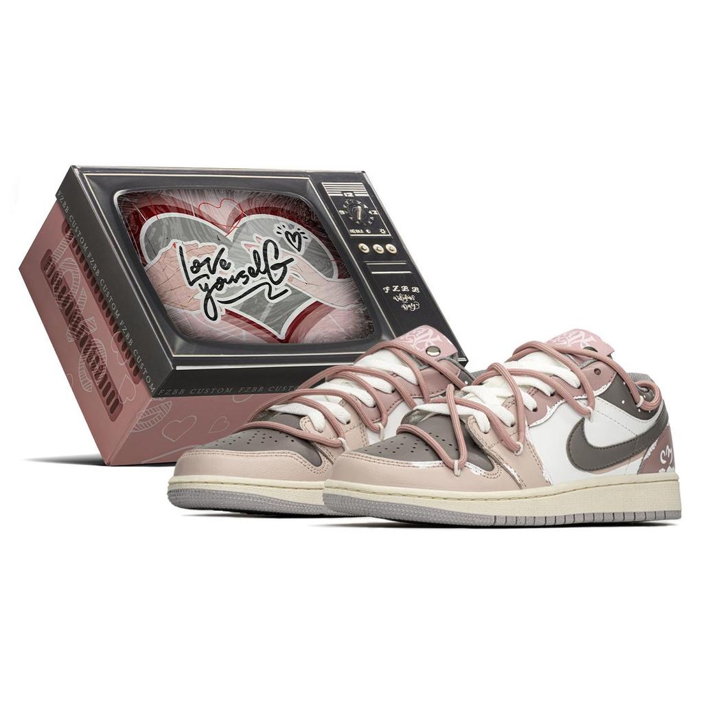 Jordan Air Jordan 1 Low top Vintage Basketball Shoes GS Pink Brown 553560-053(TeamA-S-BOX)