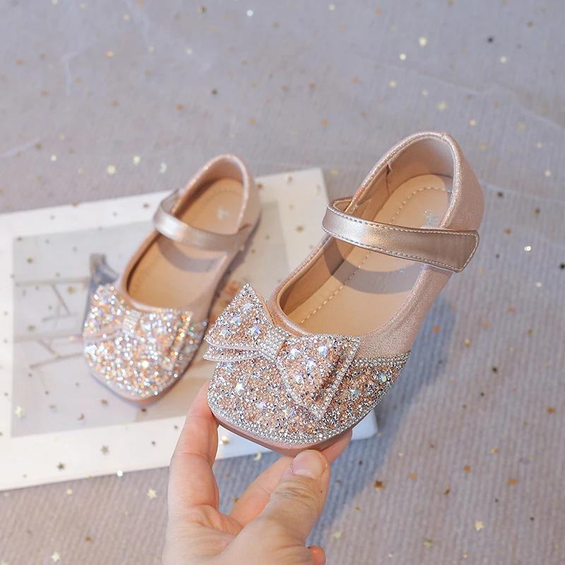 

Spring Autumn Girls Shoes Wedding Party Versatile Kids Fashion Princess Leather Shoes Shallow Sequins Children Causal Flat Shoes 23