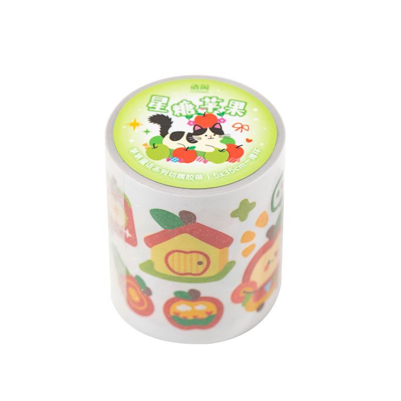 Ins Korean Cute Apple Fairy Tale Decoration Adhesive Tape Handbook DIY Scrapbooking Journal Collage Material Stickers Roll Gift