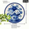 Vintage Round Metal Wall Art Sign with Blue Porcelain Floral Design