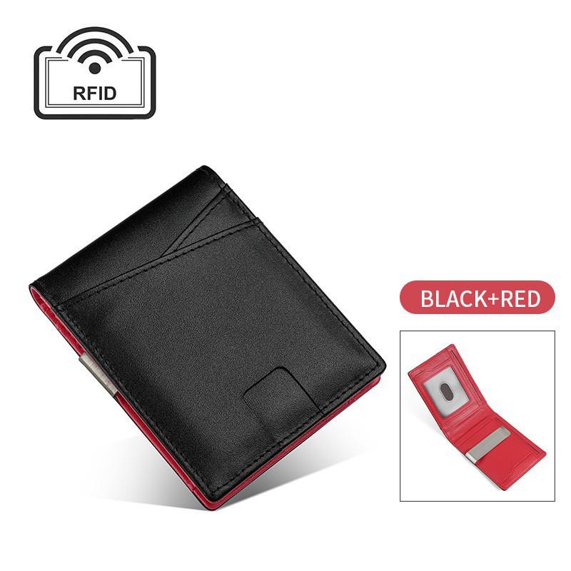 

Genuine Leather Wallet Retro Men s Metal Dollar Clip RFID Multi-card Cowhide 11x8x1cm червоний