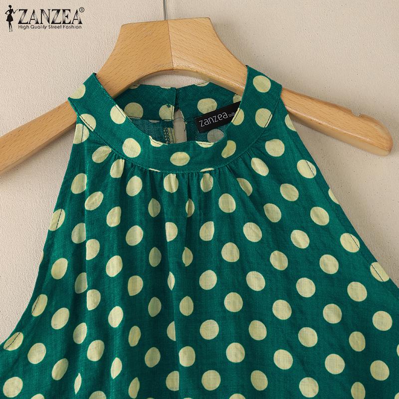 ZANZEA Damskie codzienne letnie topy bez rękawów z okrągłym dekoltem i nadrukiem