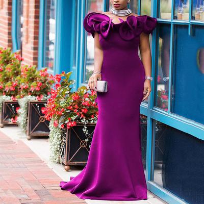 Spring and Summer New European and American Large-size Women's Clothing Slim-fitting Shoulder Dress Bridesmaids Banquet Dress