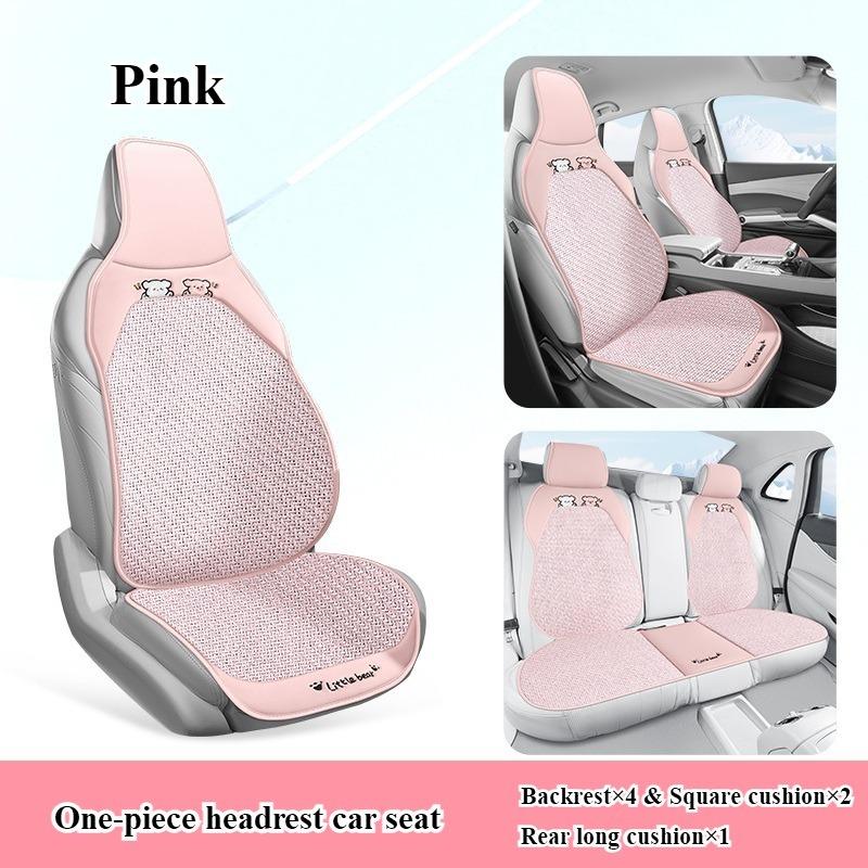 Breathable summer car seat cover - cool ice rattan weave, PU leather trim, lovely embroidery, suitable for One-piece seat