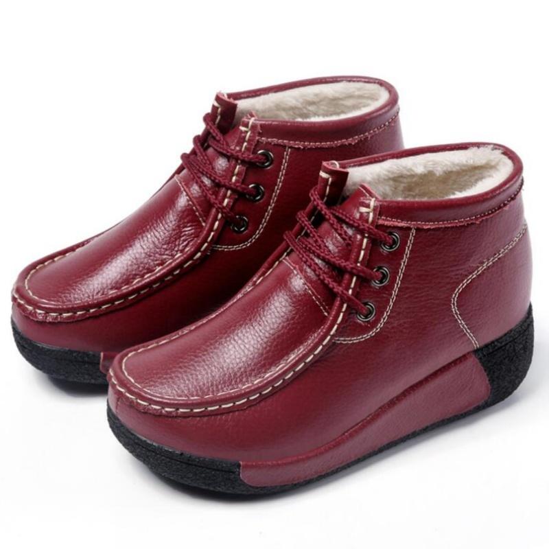 

Зимние женские ботильоны на платформе, короткие, из натуральной кожи, теплые, на шнуровке, женские зимние ботильоны, осенние, увеличивающие рост 40