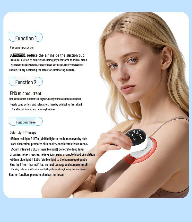 Wielofunkcyjny masażer do liposukcji podciśnieniowej i modelowania sylwetki z terapią światłem czerwonym/niebieskim