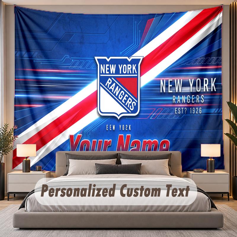 Custom Name Text Tapestry New York Rangers Personalized Polyester Wall Tapestry For Bedroom And Room