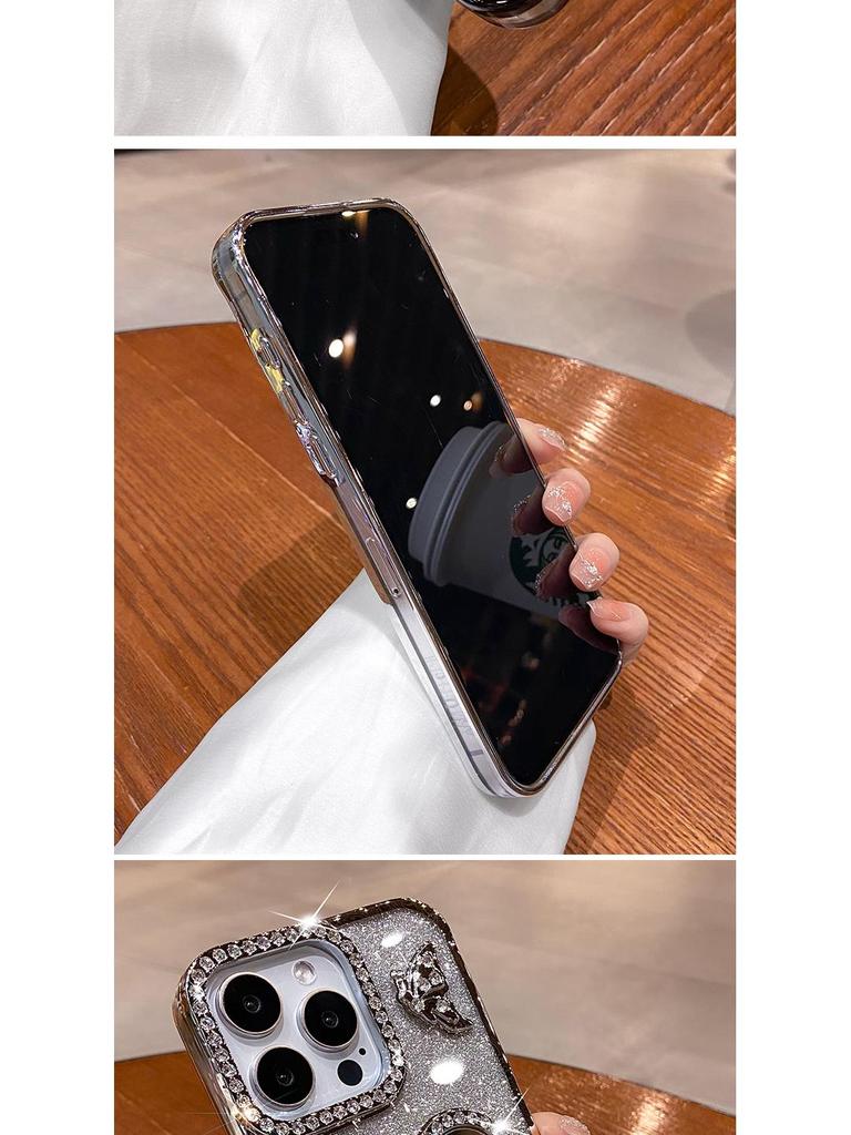 Applicable iPhone 17 Pro Max Glitter Rhinestone Heart Mirror Case - Compatible with iPhone 16/15, Glitter Protective Cover