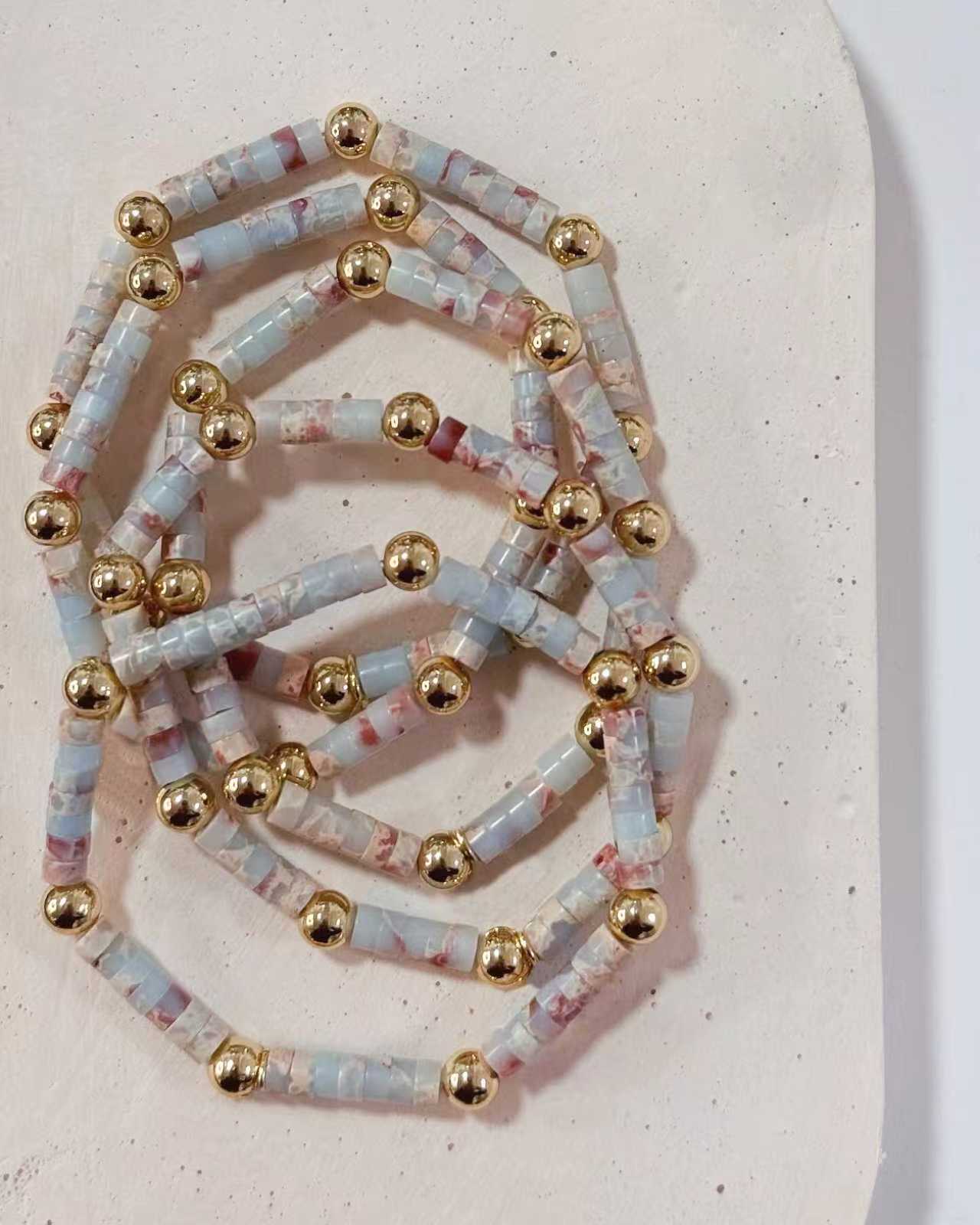 

Vlen Snakeskin Agate Heishi Bead Stretch Bracelet Shoushan Stone Bracelets for Women Unique Boho Style Jewelry Gift only ONE piece